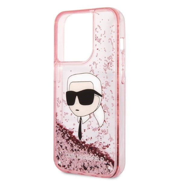 Karl Lagerfeld blizgus dėklas iPhone 14 Pro Max – rožinis