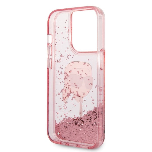 Karl Lagerfeld blizgus dėklas iPhone 14 Pro Max – rožinis