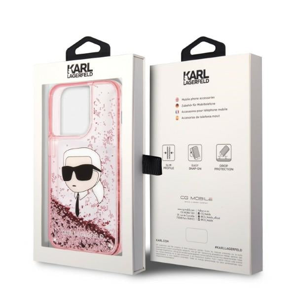 Karl Lagerfeld blizgus dėklas iPhone 14 Pro Max – rožinis