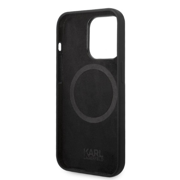 Karl Lagerfeld silikoninis MagSafe dėklas iPhone 14 Pro – juodas