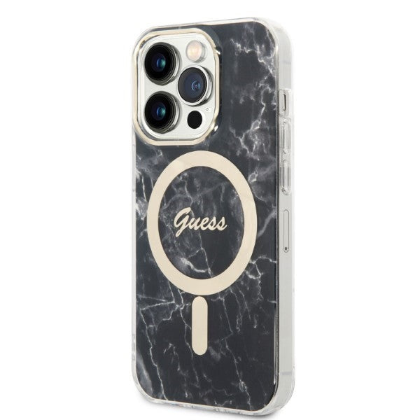 Guess Marble MagSafe dėklo ir įkroviklio rinkinys iPhone 14 Pro – juodas