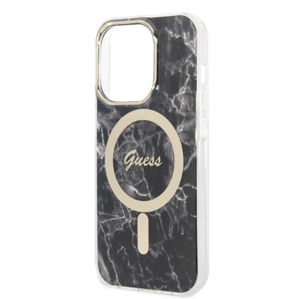 Guess Marble MagSafe dėklo ir įkroviklio rinkinys iPhone 14 Pro – juodas