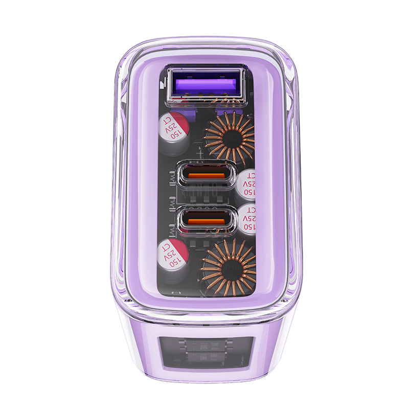 Acefast GaN įkroviklis 65W, 3 jungčių (1xUSB, 2xUSB C), violetinis (A45)