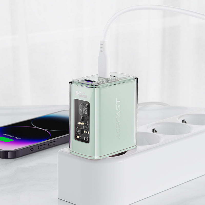 Acefast GaN įkroviklis 65W, 3 jungčių (1xUSB, 2xUSB C), rožinis (A45)