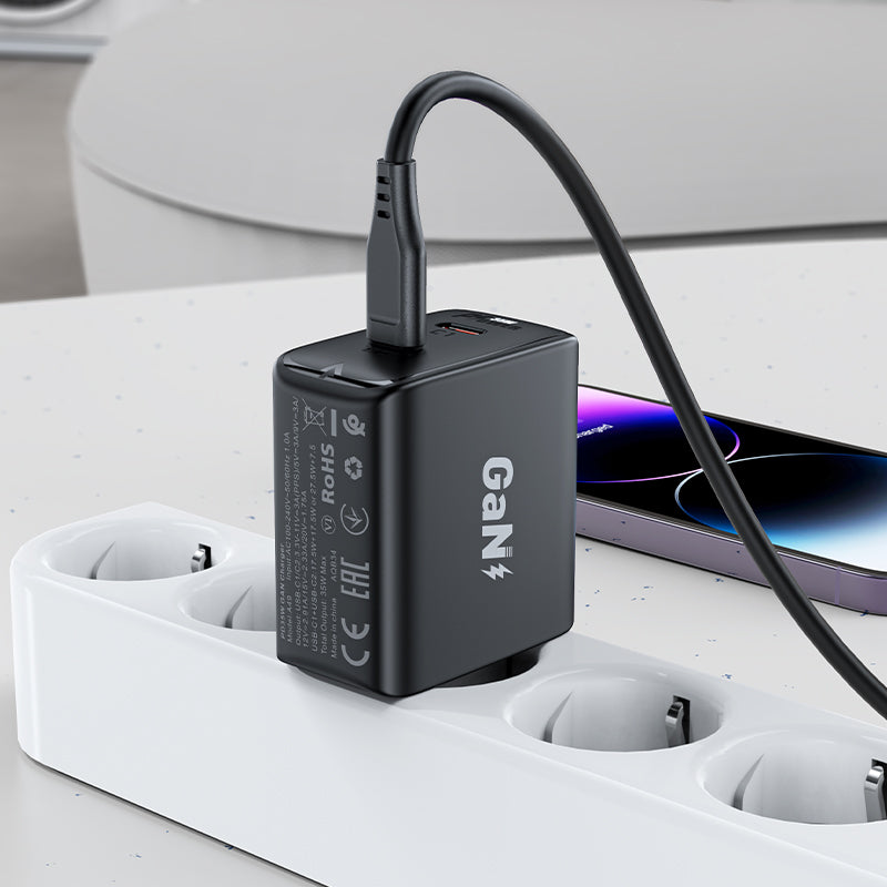 Acefast Greitas GaN įkroviklis A49, 35W PD 2x USB C, juodas