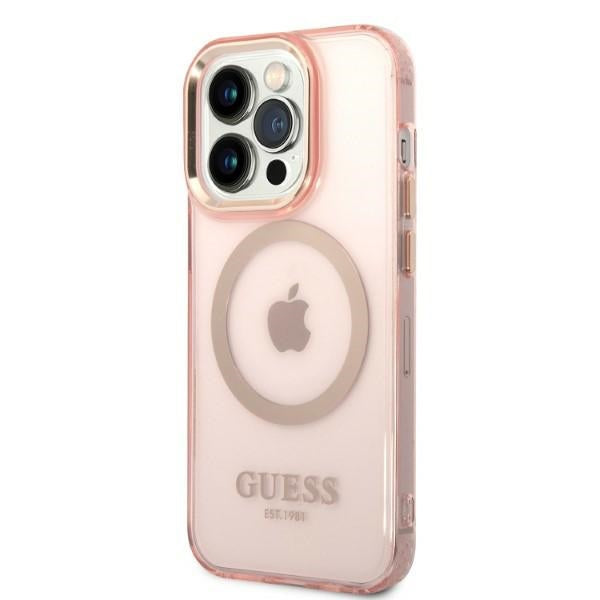 Guess MagSafe dėklas iPhone 14 Pro – rožinis auksas