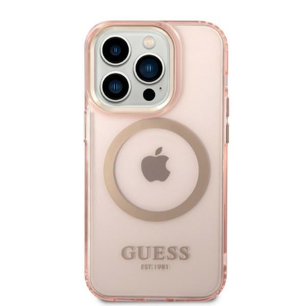 Guess MagSafe dėklas iPhone 14 Pro – rožinis auksas