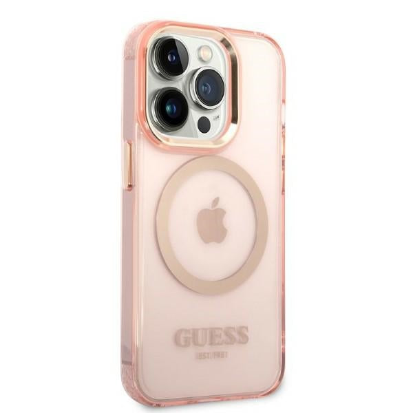 Guess MagSafe dėklas iPhone 14 Pro – rožinis auksas