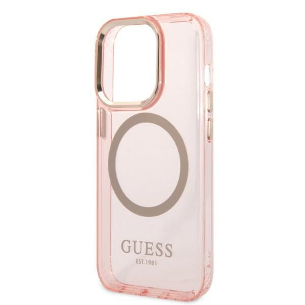 Guess MagSafe dėklas iPhone 14 Pro – rožinis auksas