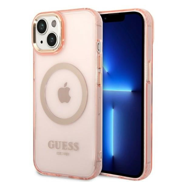 Guess MagSafe dėklas iPhone 14 Plus – rožinis auksas