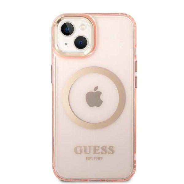 Guess MagSafe dėklas iPhone 14 Plus – rožinis auksas