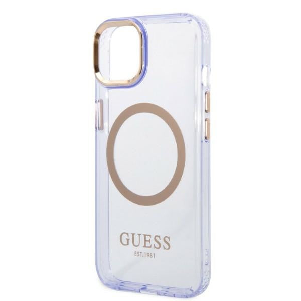 Guess MagSafe dėklas iPhone 14 – violetinis/auksinis