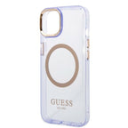 Guess MagSafe dėklas iPhone 14 – violetinis/auksinis