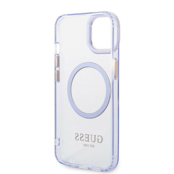 Guess MagSafe dėklas iPhone 14 – violetinis/auksinis