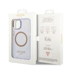 Guess MagSafe dėklas iPhone 14 – violetinis/auksinis