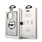 Karl Lagerfeld blizgus dėklas iPhone 14 Pro – sidabrinis