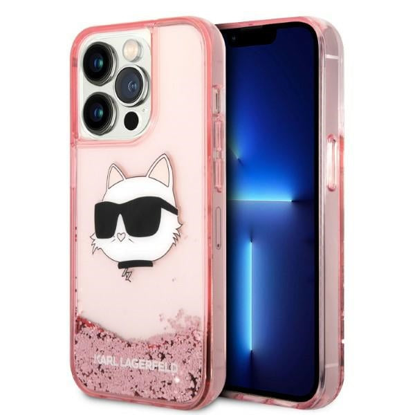 Karl Lagerfeld dėklas iPhone 14 Pro – rožinis, blizgus