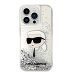 Karl Lagerfeld Liquid Glitter dėklas iPhone 14 Pro – sidabrinis