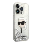 Karl Lagerfeld Liquid Glitter dėklas iPhone 14 Pro – sidabrinis