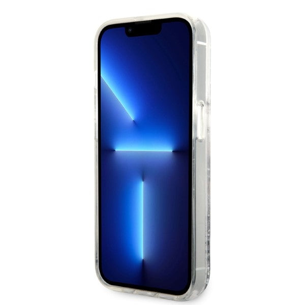 Karl Lagerfeld Liquid Glitter dėklas iPhone 14 Pro – sidabrinis