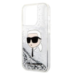 Karl Lagerfeld Liquid Glitter dėklas iPhone 14 Pro – sidabrinis