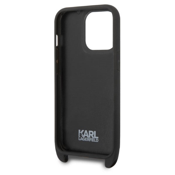 Karl Lagerfeld dėklas iPhone 14 Pro su dirželiu – juodas -- iPhone 14 Pro