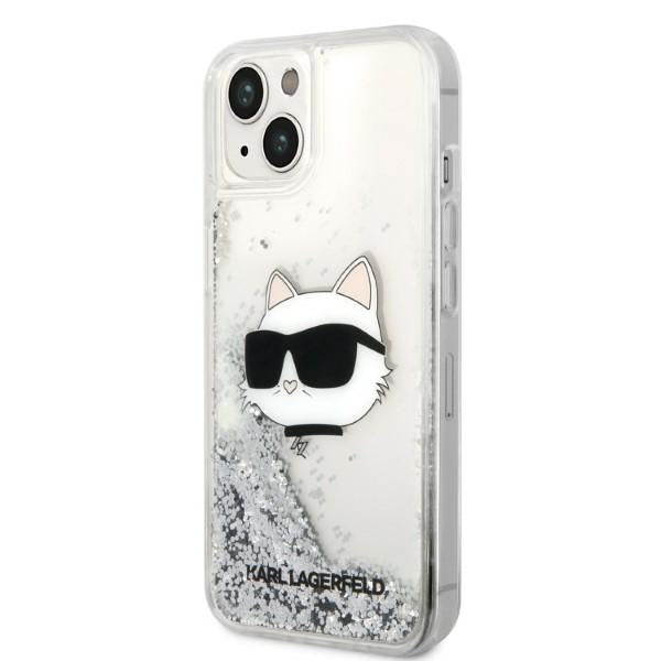 Karl Lagerfeld blizgus dėklas iPhone 14 Plus – sidabrinis