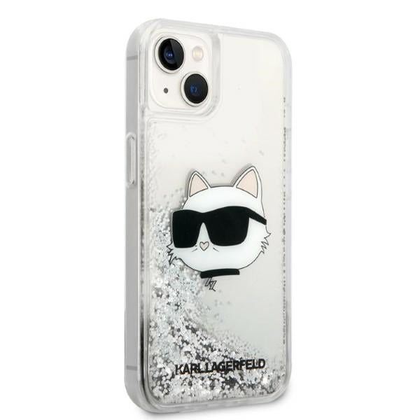 Karl Lagerfeld blizgus dėklas iPhone 14 Plus – sidabrinis