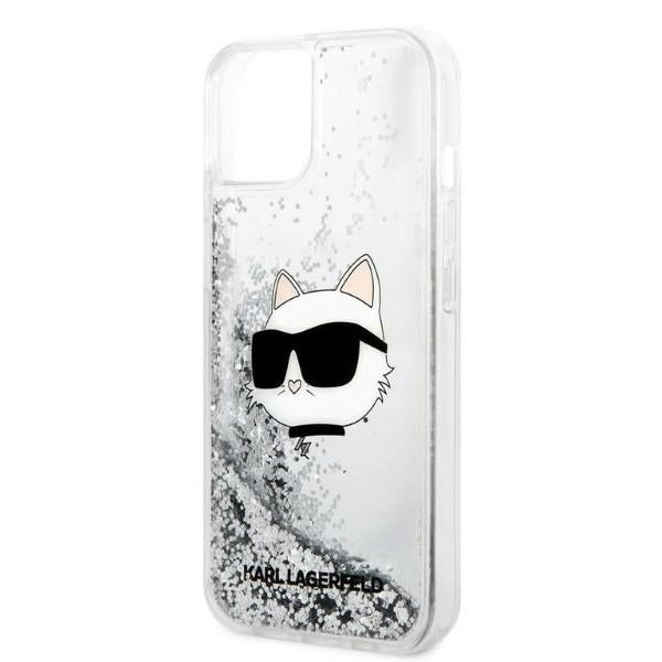 Karl Lagerfeld blizgus dėklas iPhone 14 Plus – sidabrinis