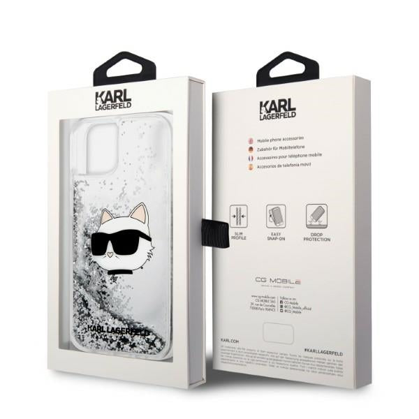 Karl Lagerfeld blizgus dėklas iPhone 14 Plus – sidabrinis
