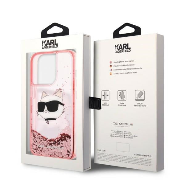 Karl Lagerfeld blizgus dėklas iPhone 14 Pro Max – rožinis