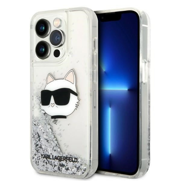 Karl Lagerfeld blizgus dėklas iPhone 14 Pro Max – sidabrinis