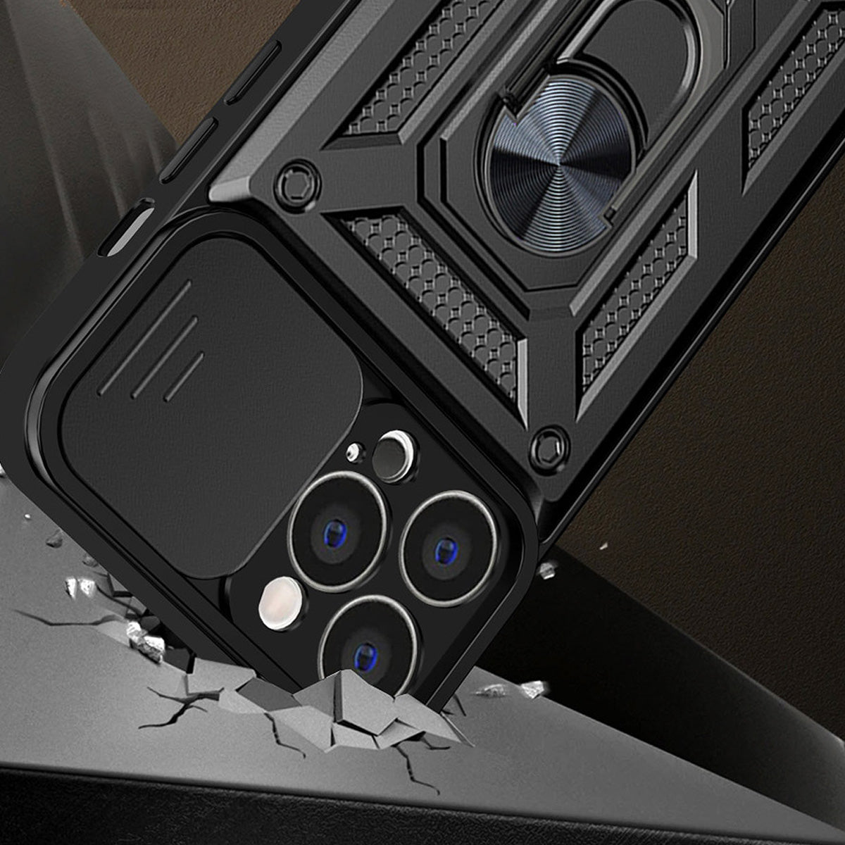 Hybrid Armor Camshield dėklas, skirtas Vivo Y16 / Vivo Y02s šarvuotas dėklas su fotoaparato dangteliu juodas -- Vivo Y16...