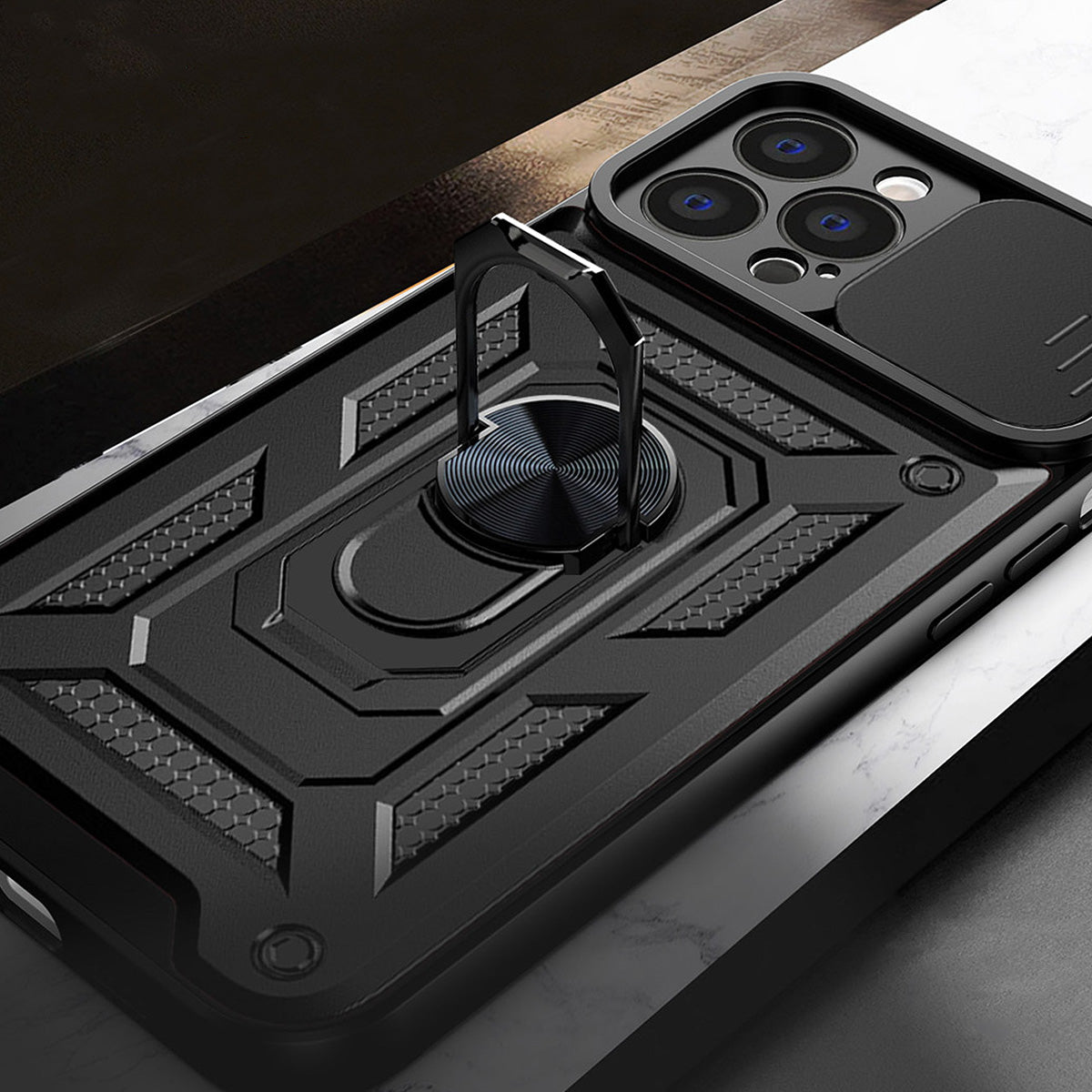Hybrid Armor Camshield dėklas, skirtas Vivo Y16 / Vivo Y02s šarvuotas dėklas su fotoaparato dangteliu juodas -- Vivo Y16...