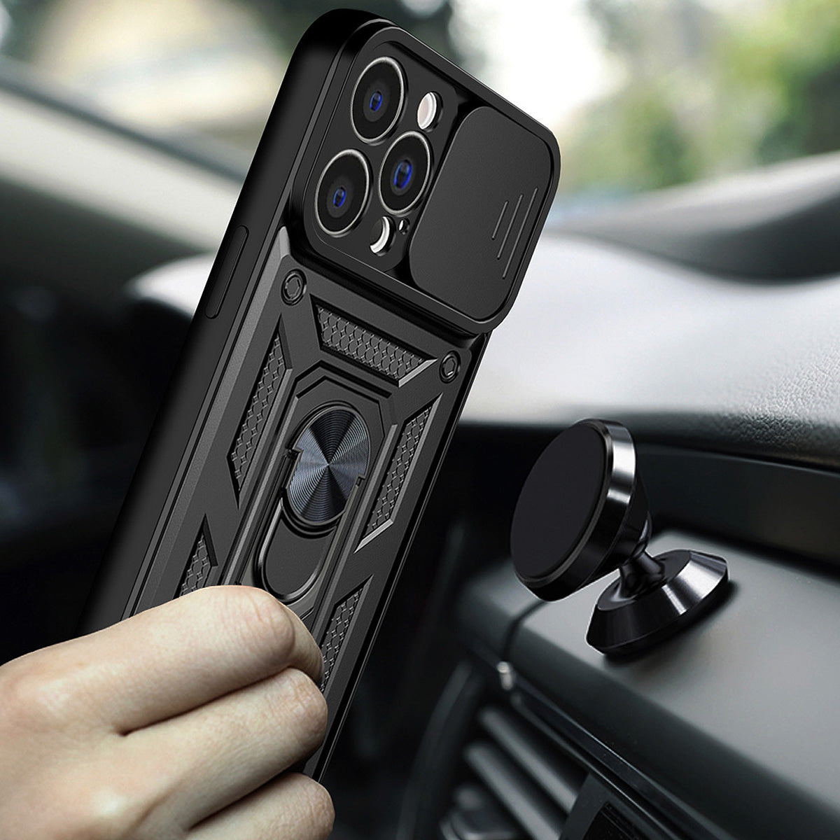 Huawei Nova Y90 dėklas Camshield su kameros dangteliu – juodas -- Huawei nova Y90