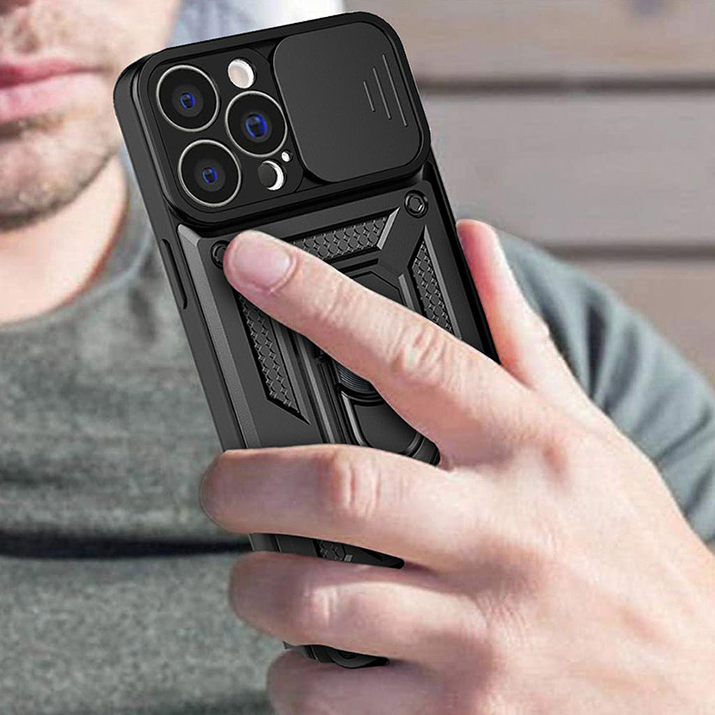 Huawei Nova Y90 dėklas Camshield su kameros dangteliu – juodas -- Huawei nova Y90