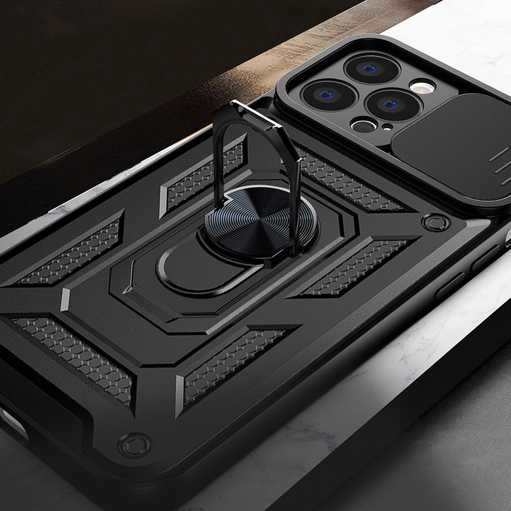 Huawei Nova Y90 dėklas Camshield su kameros dangteliu – juodas -- Huawei nova Y90