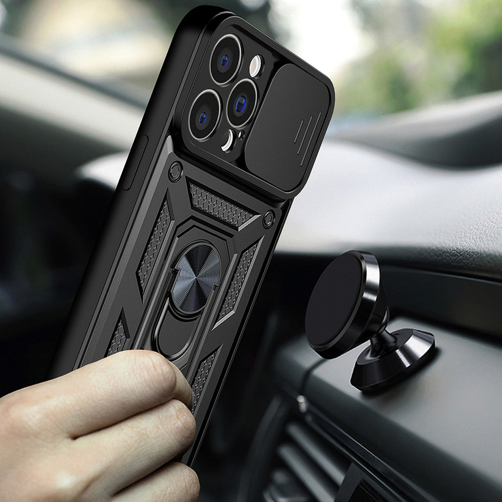 Šarvuotas dėklas Realme 10 Pro su kameros dangteliu – juodas -- Realme 10 Pro