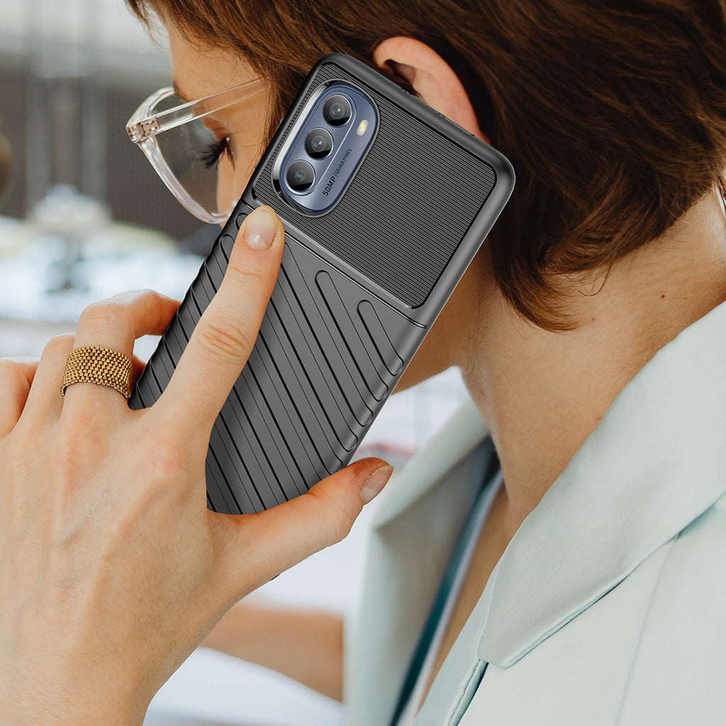 „Thunder“ dėklas, skirtas Motorola Moto G62 5G juodas silikoninis šarvų dėklas -- Motorola Moto G62
