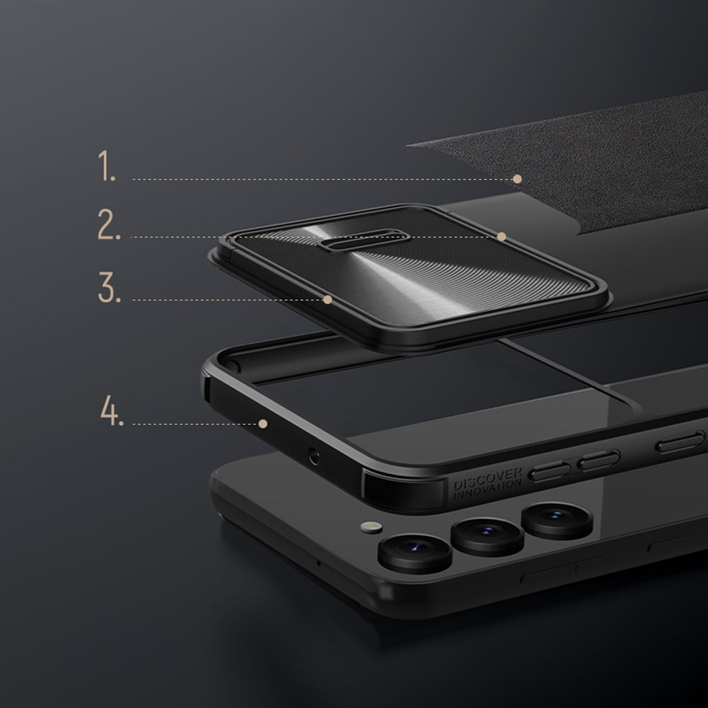 Nillkin CamShield Leather S dėklas Galaxy S23+ – juodas