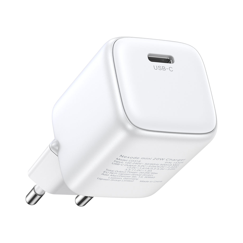 Ugreen Nexode mini CD318 15324 GaN 20W USB-C PD 3.0 / QC 4.0 tinklo įkroviklis - baltas -- Cell phone chargers