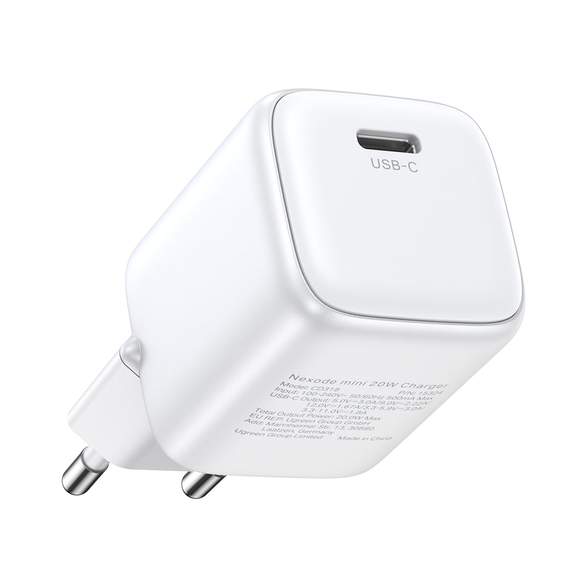 Ugreen Nexode mini CD318 15324 GaN 20W USB-C PD 3.0 / QC 4.0 tinklo įkroviklis - baltas -- Cell phone chargers