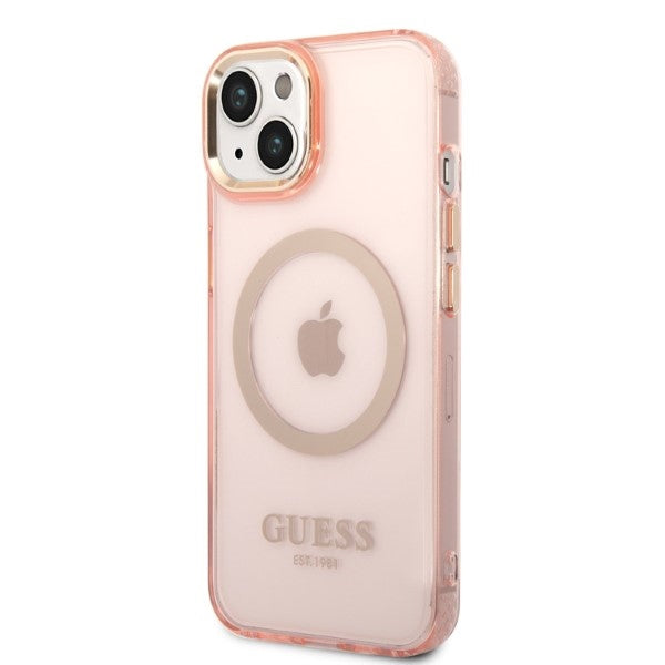 Guess MagSafe dėklas iPhone 14 6,1″ – rožinio aukso