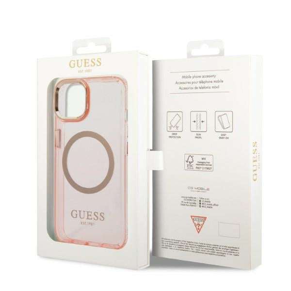 Guess MagSafe dėklas iPhone 14 6,1″ – rožinio aukso