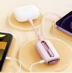 Joyroom mini išorinė baterija 10000mAh Colorful Series 22.5W su 2 integruotais USB-C ir Lightning laidais - rožinė (JR-L012)