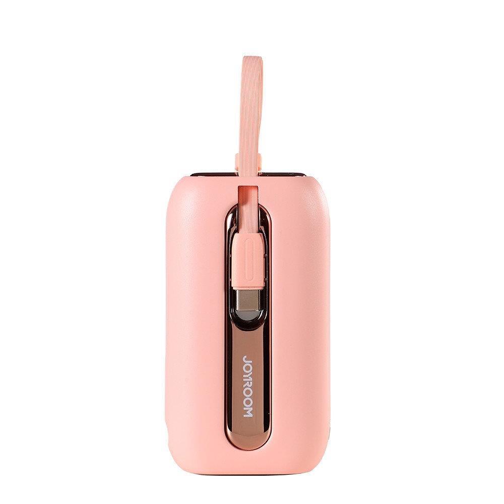 Joyroom mini išorinė baterija 10000mAh Colorful Series 22.5W su 2 integruotais USB-C ir Lightning laidais - rožinė (JR-L012)