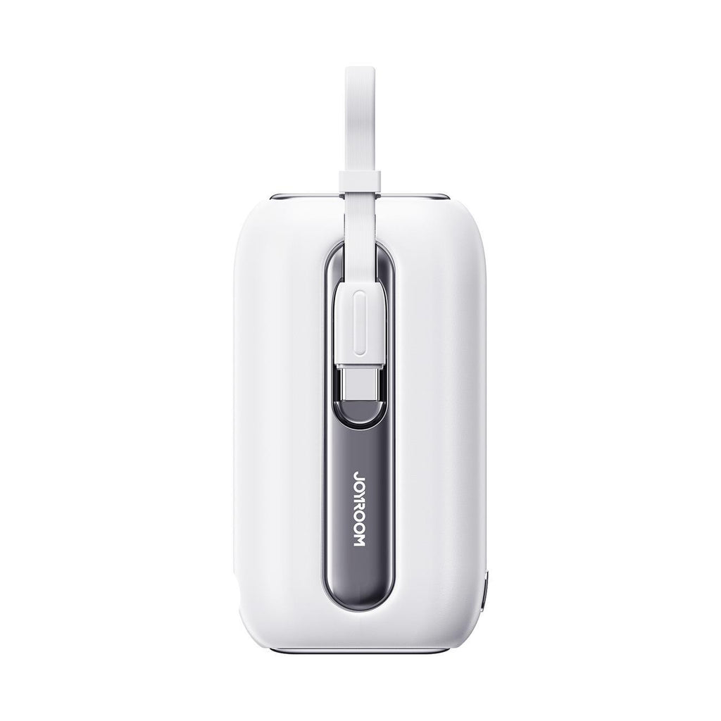 Joyroom mini išorinė baterija 10000mAh Colorful Series 22.5W su 2 integruotais USB-C ir Lightning laidais - balta (JR-L012)