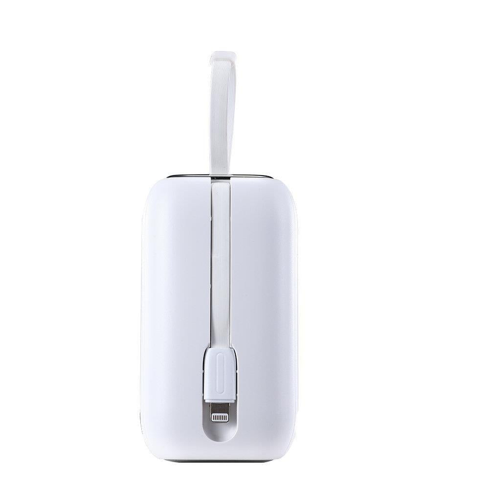 Joyroom mini išorinė baterija 10000mAh Colorful Series 22.5W su 2 integruotais USB-C ir Lightning laidais - balta (JR-L012)