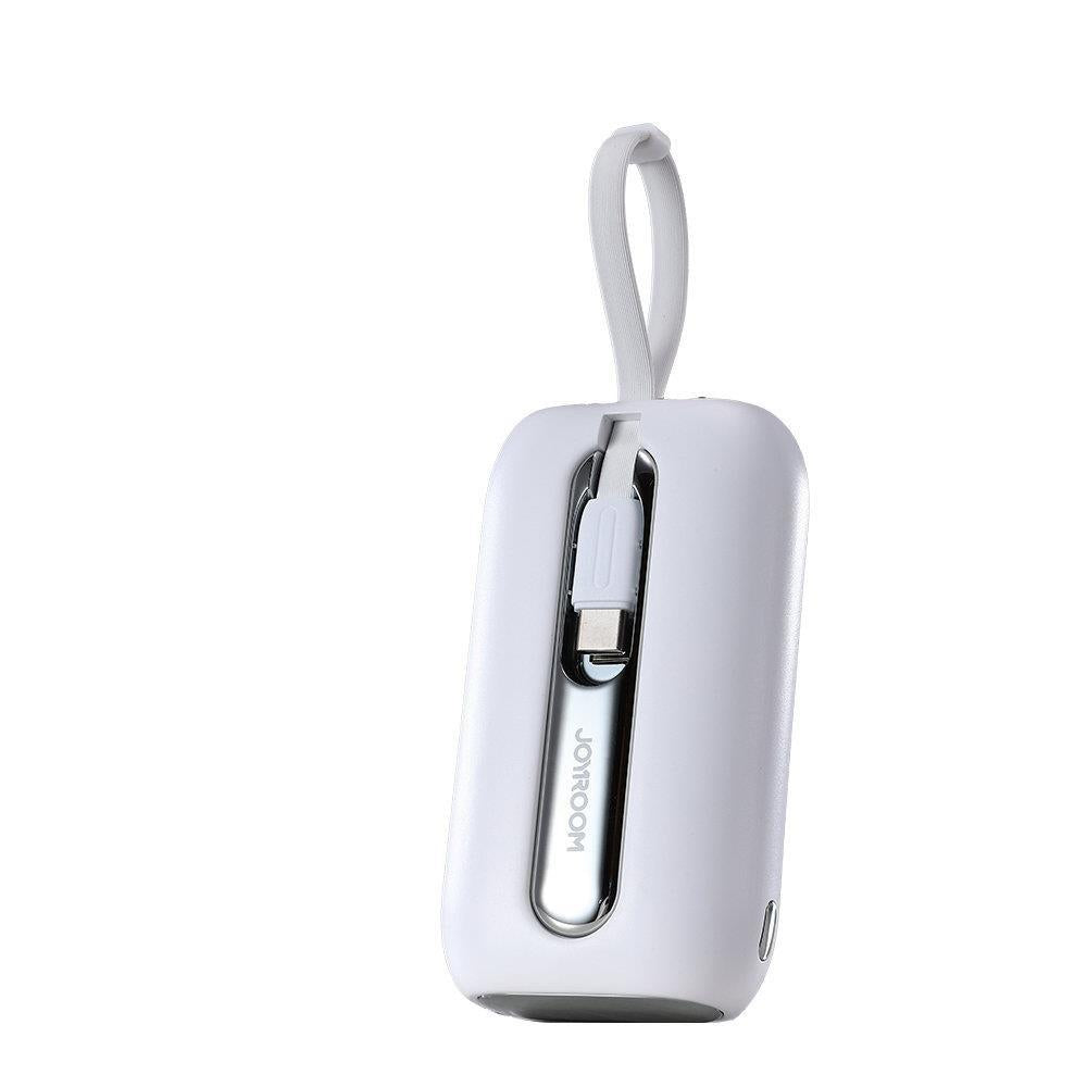 Joyroom mini išorinė baterija 10000mAh Colorful Series 22.5W su 2 integruotais USB-C ir Lightning laidais - balta (JR-L012)