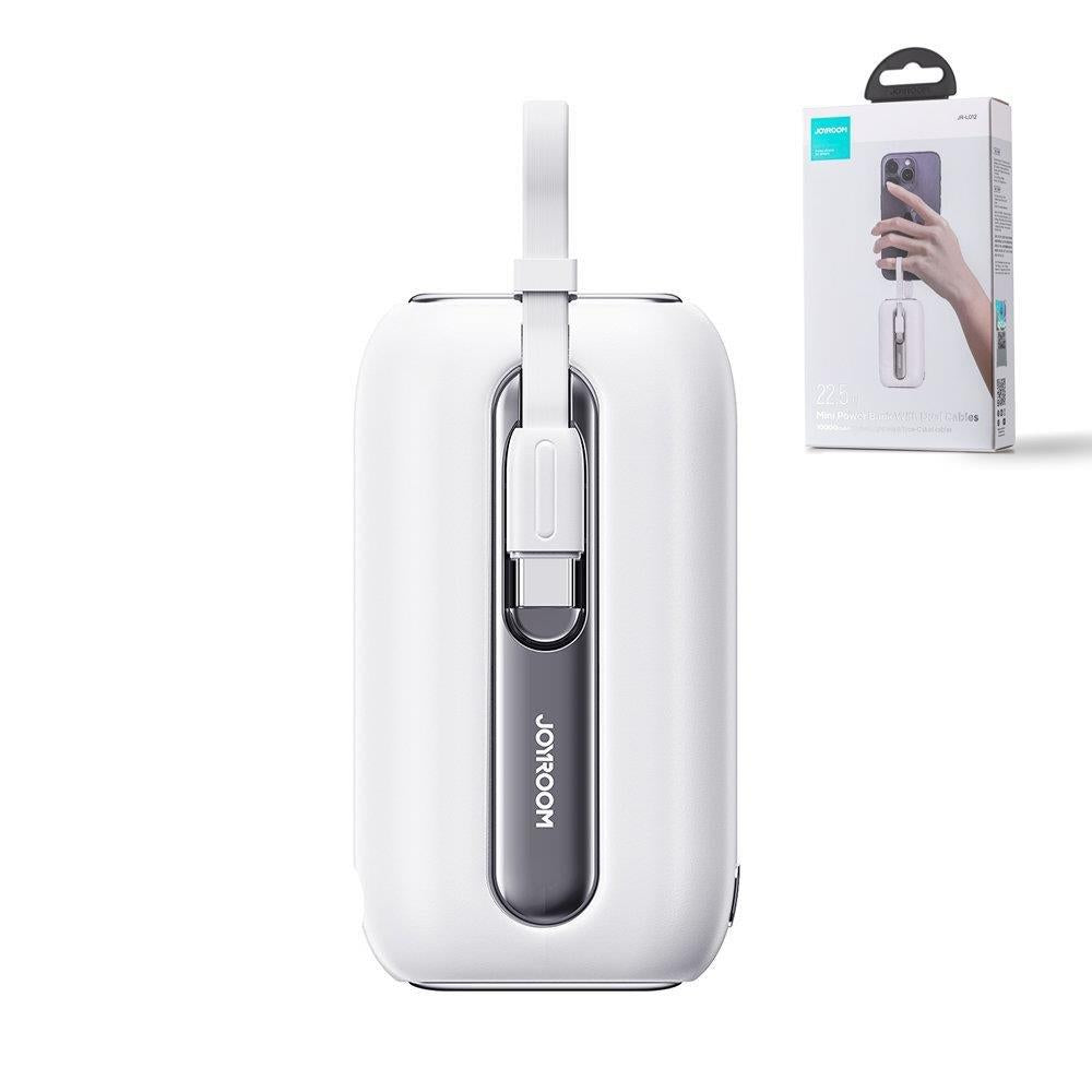 Joyroom mini išorinė baterija 10000mAh Colorful Series 22.5W su 2 integruotais USB-C ir Lightning laidais - balta (JR-L012)